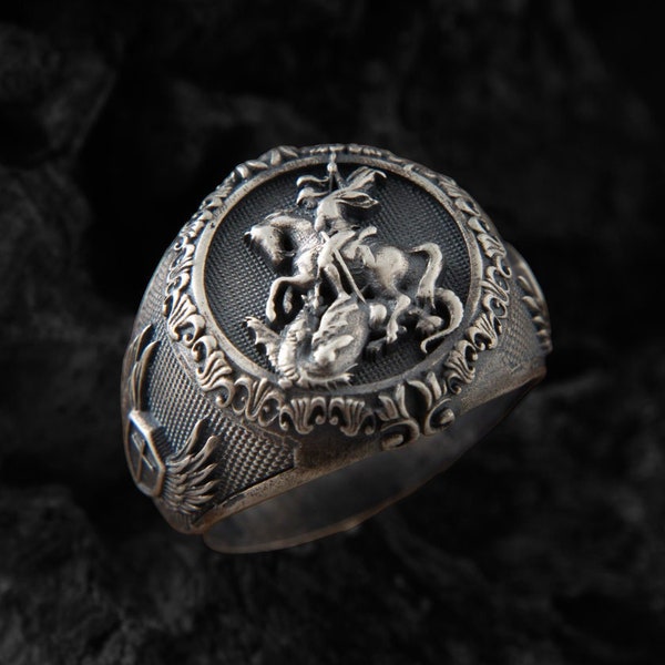 Silver Handmade Archangel Saint Michael Ring, Guardian Of Church St Michael, Religious Jewelry, Mens Gift, Signet Ring, Gift for Him,For You