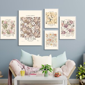 Vintage Flower Market Print, Set of 9, Botanical Wall Art, Floral Decor Posters, New York Poster, Custom Wall Art Set, Digital Download