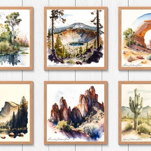 Impresiones digitales y carteles de parques nacionales en arte de acuarela Colección de decoración del hogar Regalos de arte de pared para amigos Impresiones de la colección de parques nacionales