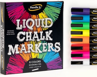 Chalk Markers - 8ct Reversible Tips, 6mm Bold Liquid Chalk Markers (Vibrant 6mm)