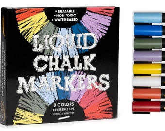 Chalk Markers - 8ct Reversible Tips, 6mm Pastel Liquid Chalk Markers (Pastel 6mm)