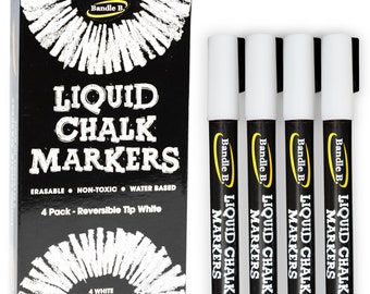 Chalk Markers - 4ct Reversible Tips, 6mm White Liquid Chalk Markers (White 6mm)