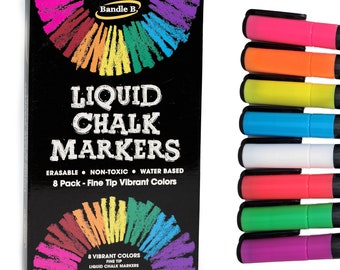 Chalk Markers - 8ct Vibrant Fine Tip, 1mm Bold Liquid Chalk Markers (Vibrant 1mm)