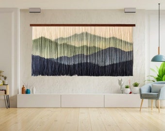 Large macrame wall hanging, woven wall hanging modern boho wall art, Ocean beach farmhouse bohemian living room bedroom wall décor