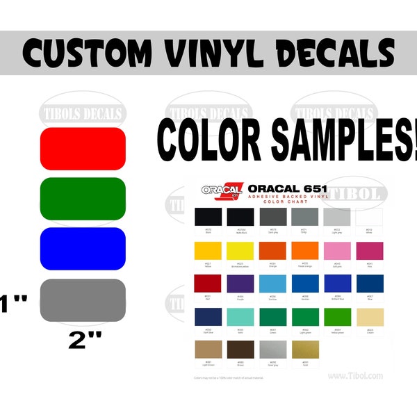 Color Samples Oracal 651 Outdoor Vinyl, Each Sample is 1 "x2", Decal Sticker Color Samples