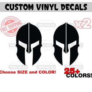 May include: Two black Spartan helmet vinyl decals. The decals are available in 25+ colors. Free shipping is included.