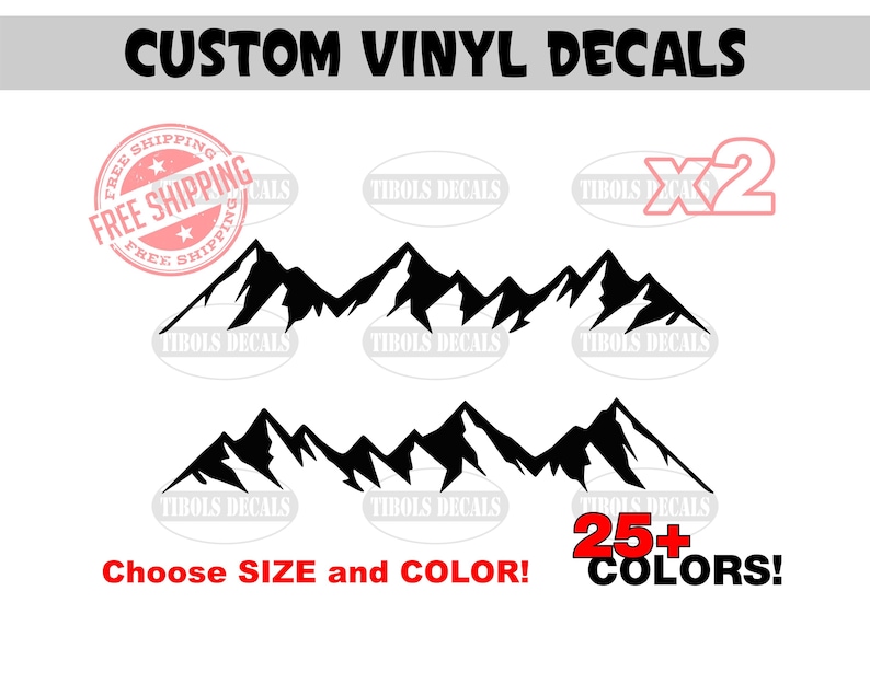 Two Mountain Range Decals Landscape Scene Stickers, One Set of Mirrored