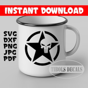 Punisher Skull svg Military Star SVG digital download Jeep Vector Cut File Cricut silhouette Decal Sticker stencil laser engraver
