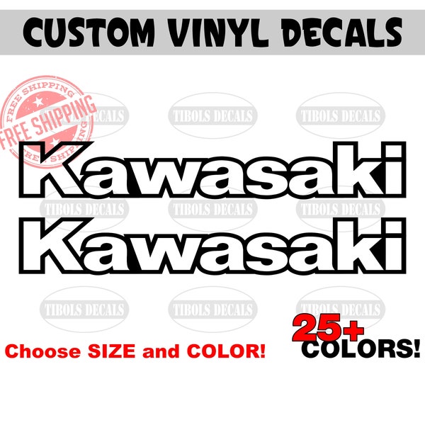 x2 Kawasaki Decals Outlined (1 set) Kawasaki Stickers Dirt Bike Helmet ATV PWC UTV Jetski Tank Motorcycle Kawasaki Stickers