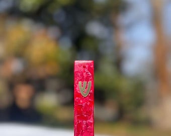 Ruby Red Acrylic Mezuzah Case – Handmade Modern Judaica – Fits 4” Scroll