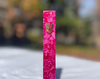 Pink Quartz Acrylic Mezuzah Case – Handmade Modern Judaica – Fits 4” Scroll