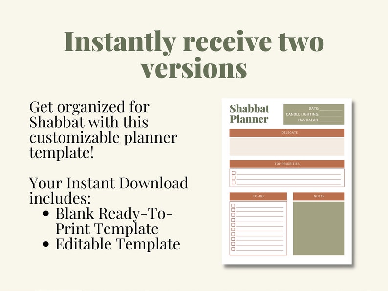Customizable Shabbat Planner Template Printable to Do List Etsy