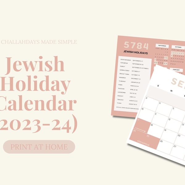 5784 Jewish Holiday Calendar | Yearly & Monthly Calendars | Printable | Rosh Hashanah, Yom Kippur, Hanukkah, Passover | Jewish Festivals