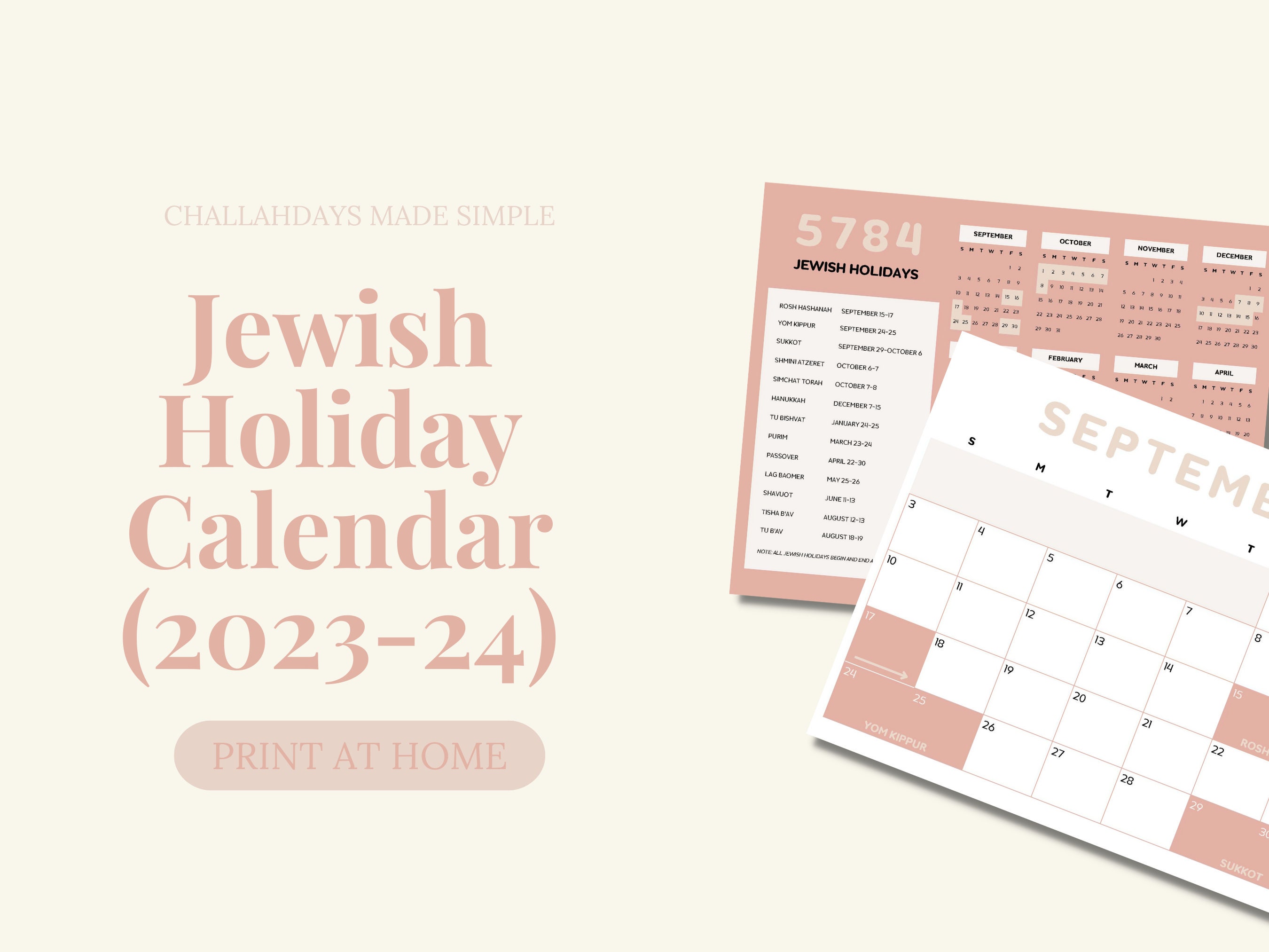5784 Jewish Holiday Calendar Yearly & Monthly Calendars Printable Rosh  Hashanah, Yom Kippur, Hanukkah, Passover Jewish Festivals - Etsy
