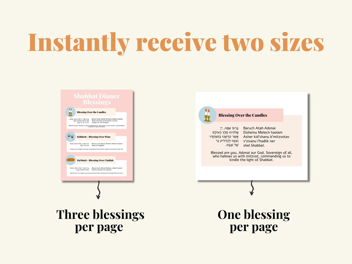 Printable Shabbat Dinner Blessings | Jewish Prayers | Hebrew Prayers | Jewish Holiday - Etsy
