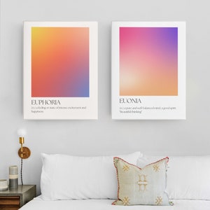 Euonia & Euphoria Print, Colourful Aura Poster, Set Of Two Prints, Digital Download, Trendy Wall Art, Positive Saying, Inspirational Art