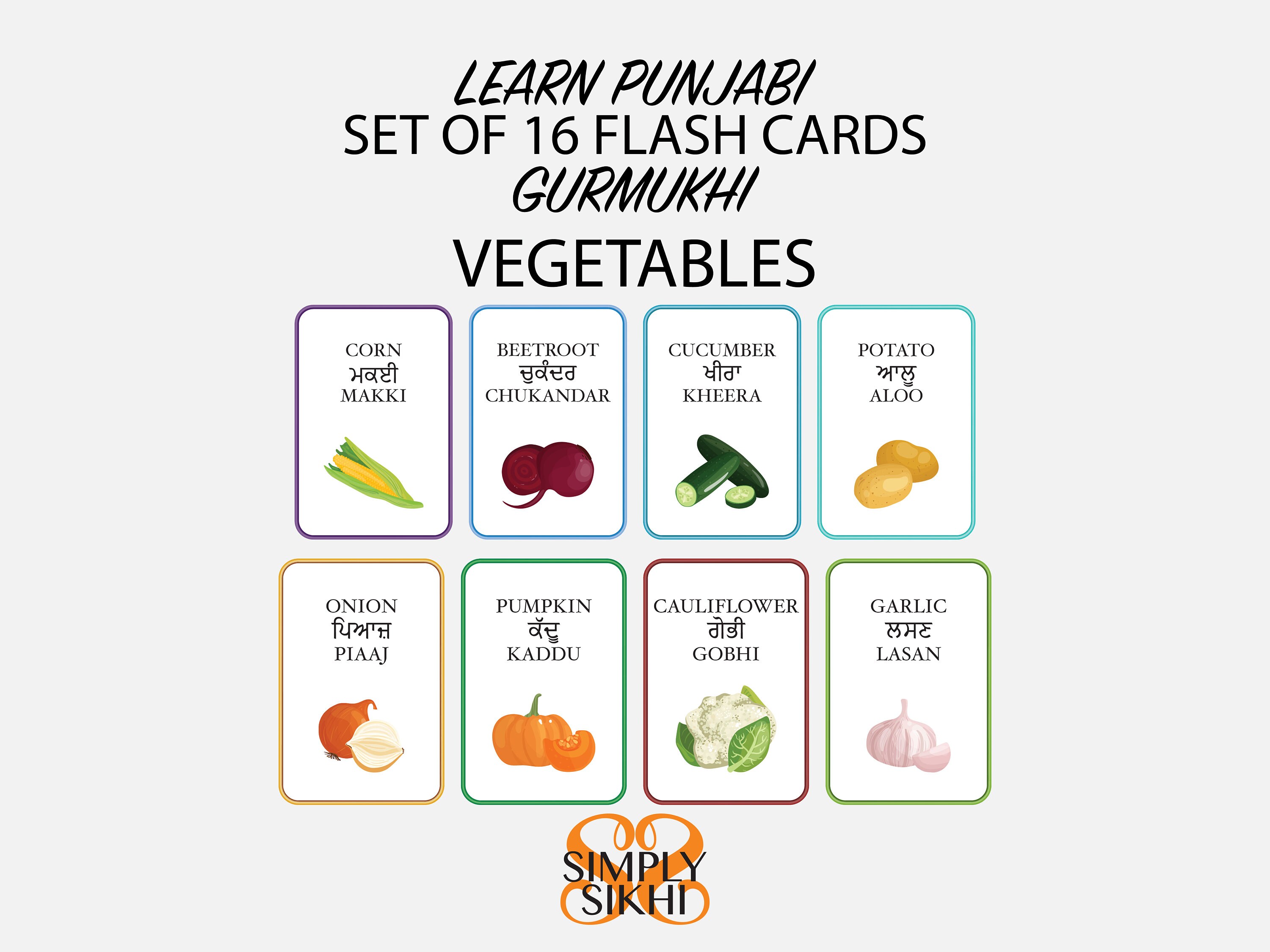 16 Learn Punjabi Flash Cards, Vegetables in Punjabi, Homeschooling ...