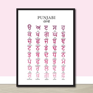 Pink Punjabi Alphabet, Sikh, Playroom Decor, Print, Gurmukhi Alphabet, Gurmukhi, Punjabi Alphabet, Kids Wall Decor, Panjabi Language Chart