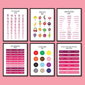 Learn Punjabi Bundle, Pink, Educational Punjabi Art, Sikh, Playroom Decor, Gurmukhi,Kids Wall Decor, Panjabi Language, Punjabi Education