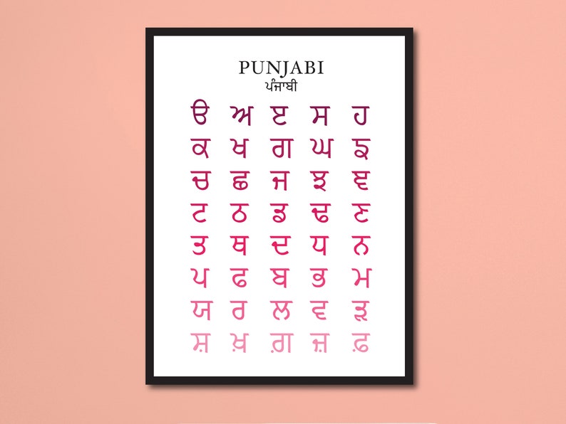 Pink Gurmukhi Alphabet, Sikh, Punjabi, Playroom Decor, Printable Poster ...