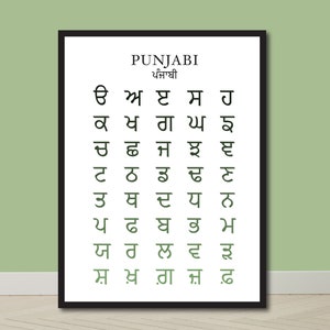 Green Gurmukhi Alphabet, Sikh, Punjabi, Playroom Decor, Printable, Gurmukhi, Punjabi Alphabet, Kids Wall Decor, Print,Panjabi Language Chart