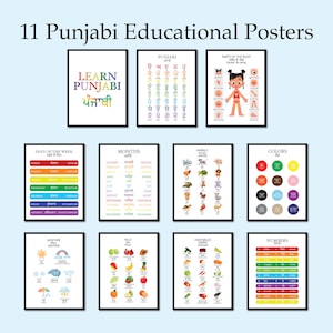 Aprenda el paquete Punjabi, colorido, arte punjabi educativo, sij, gurmukhi, decoración de pared para niños, idioma panjabi, 11 carteles educativos, niñas
