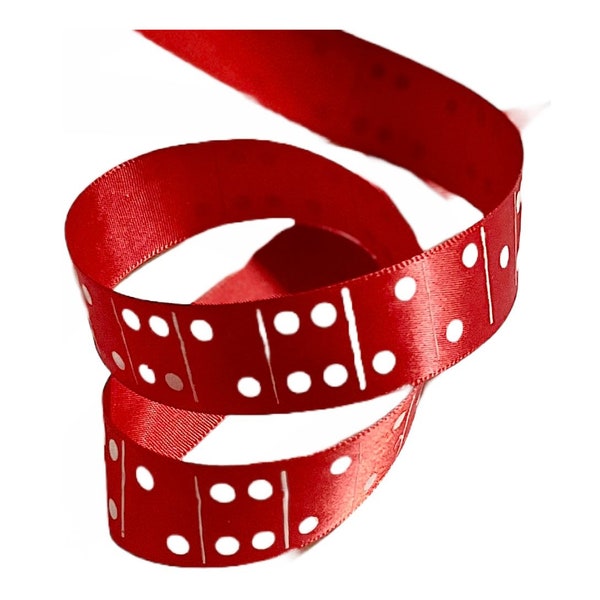 1” x 5 yards Red Satin Domino Casino Ribbon