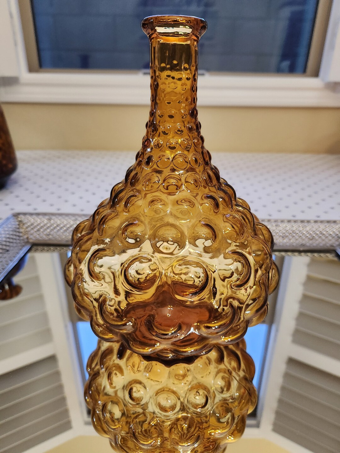 Vintage Amber Bubble Glass Bottle Vase or Decanter Etsy