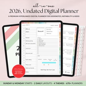 Agenda numérique minimaliste 2026 tout-en-un, agenda Goodnotes pour iPad (téléchargement numérique)