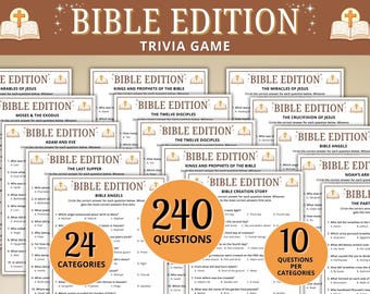 Bible Trivia Game Bundle Printable, Christian Party Game, Bible Quiz for Kids & Adults, Church Game Sunday School, Activity Bible Study Game