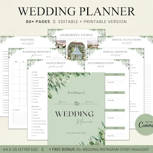 Planificador de bodas definitivo (Canva editable), plantilla imprimible para paquete de bodas, lista de verificación de boda, itinerario de boda, descarga instantánea