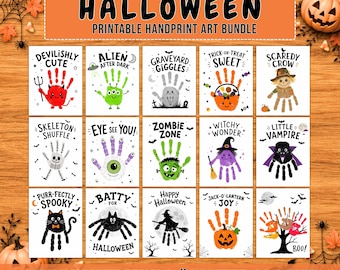 30 modèles d'empreintes de mains pour Halloween, bricolages d'Halloween à imprimer pour les enfants, activité pour la garderie, souvenir d'automne, téléchargement PDF instantané
