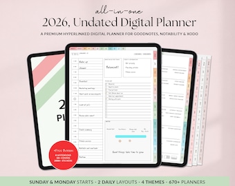 Ultimate 2026 Digital Planner: GoodNotes iPad & Android, Undated, Hyperlinked (Digital Download