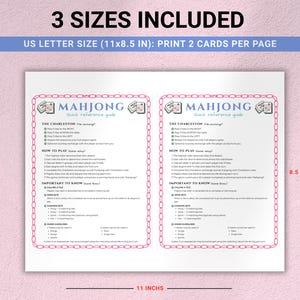 Printable Mahjong Cheat Sheet, Mahjong Rules Guide, Beginner Mahjong Reference Card, Mahjong Party Printable PDF