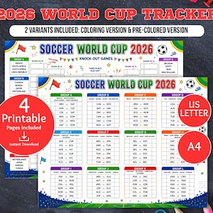 World Cup 2026 Tracker Printable, Soccer Bracket PDF, Kids Coloring Activity, Match Schedule Chart, Football Tournament Tracker