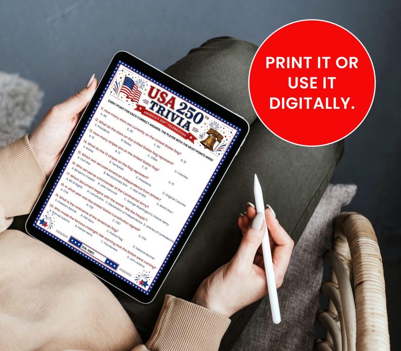 USA 250 Trivia Game Printable, 60 American History Questions, America ...