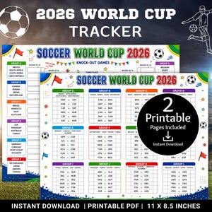 Soccer World Cup 2026 Tracker Printable, Colorful Football Tournament Bracket, Match Schedule PDF, Kids Soccer Activity, Instant Download