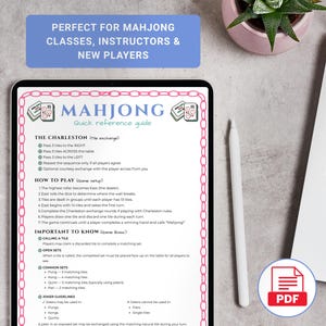 Printable Mahjong Cheat Sheet, Mahjong Rules Guide, Beginner Mahjong Reference Card, Mahjong Party Printable PDF