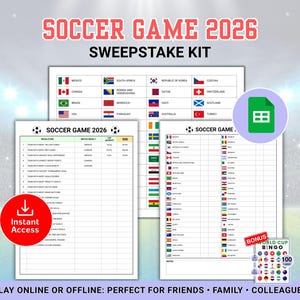 2026 Football Sweepstake Kit, Soccer Pool Game, Printable World Cup Family and Kids Game, Editable Google Sheets, Printable Team Draw