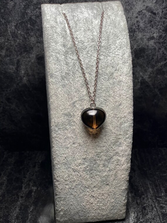 Smoky Quartz Elegant Heart Necklace, Puffy Gemstone Heart Jewelry 