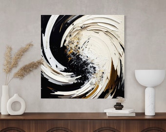 Beige and black Canvas wall art with golden accents, abstract art print, neutral wall art, canvas print, modern wall decor, contemporary art