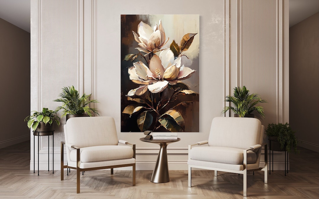 Magnolia Blossom Oil Painting, Moody Flower Painting, Vintage Floral ...
