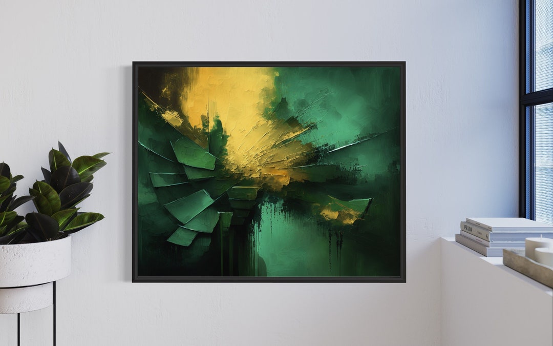 Green and Yellow Abstract Wall Art on Canvas, Abstract Art Print ...