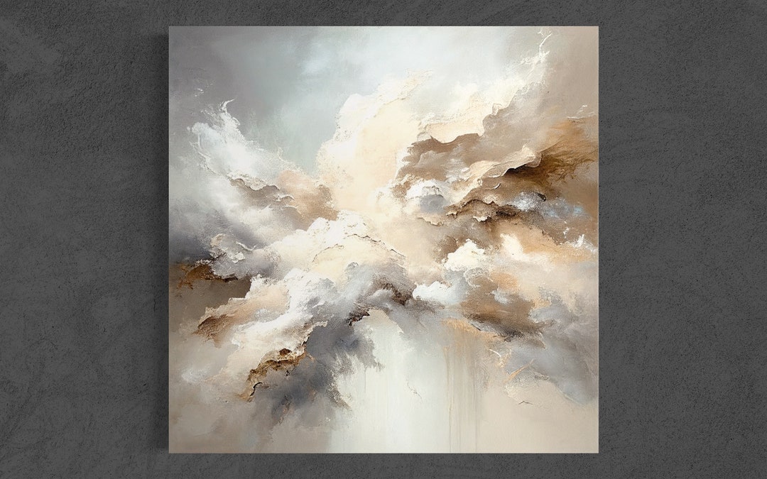 Abstract Sky Oil Painting, Neutral Canvas Wall Art, Abstract Art Print