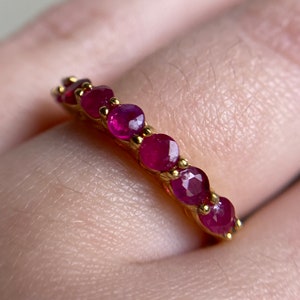 Ruby Half Eternity Ring // 3mm Round Cut 7 Stones // Wedding Stacking Band // Sterling Silver // Genuine Pink Natural Ruby