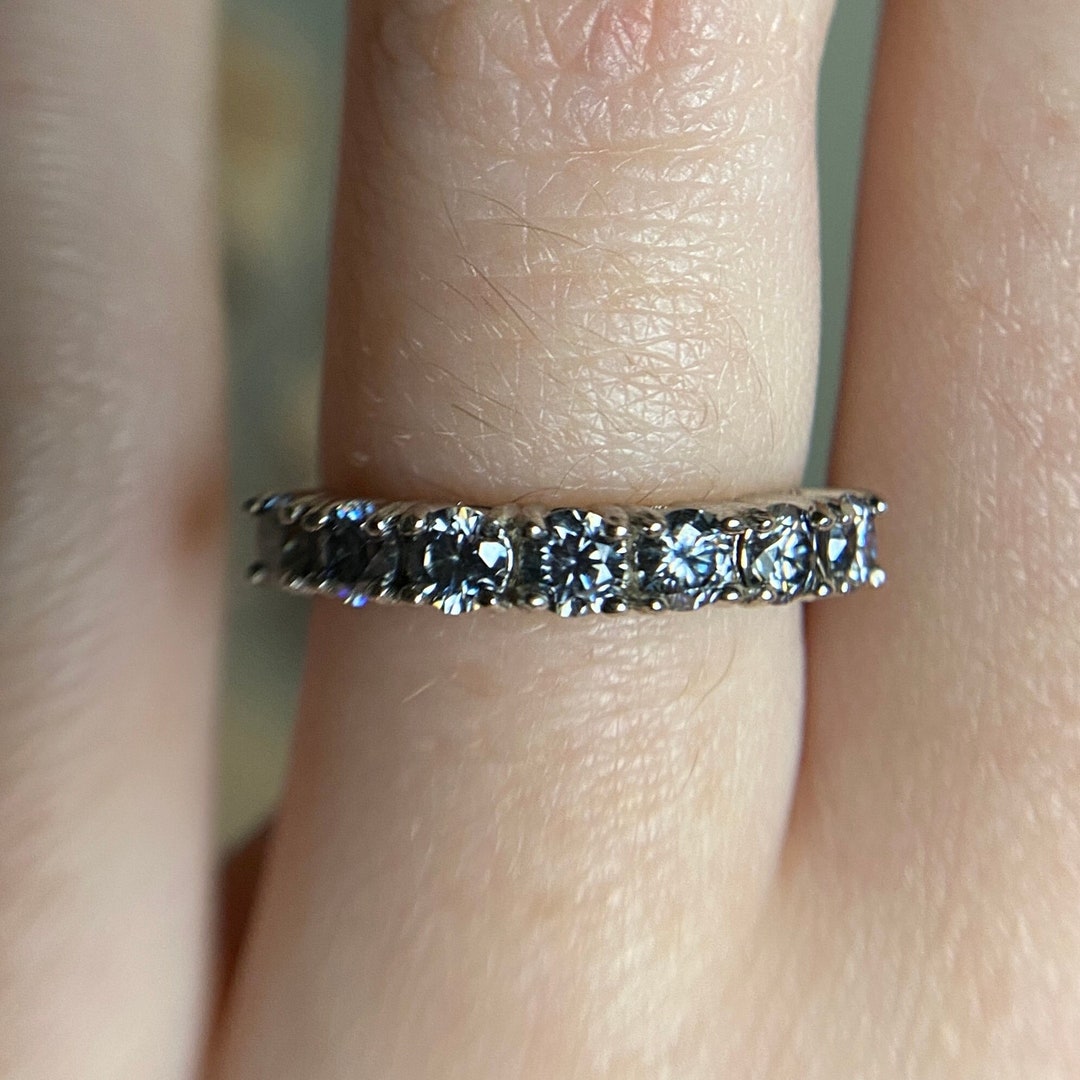 Grey Moissanite Half Eternity Ring // 3mm Round Cut 7 Stones // Wedding