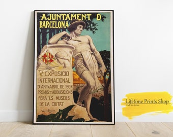 Barcelona Art Exhibition 1907 Poster , Wall Art Posters, Home Decor, Art Print Poster, Art Gift Print, Art Lover, Vintage Poster, Spain