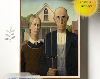American Gothic by Grant Wood Canvas Reproduction Wall Art Eco