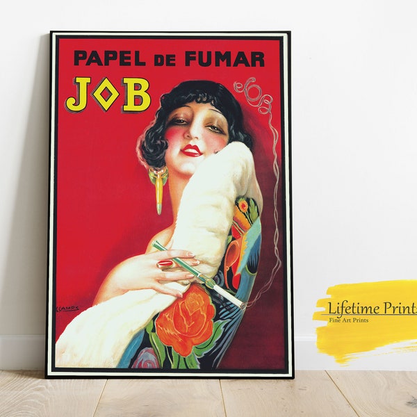 Job Cigarette Paper Advertising French Poster, Fashion Art Deco Flapper Era, Wall Art Posters, Home Decor, Art Print Poster, Art Gift Print