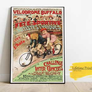 Velodrome Buffalo Cyclist Vintage French Wall Art, Home Decor, Funny Art Print Poster, Gifts for Cyclists, Cycling Poster, Cycling Art